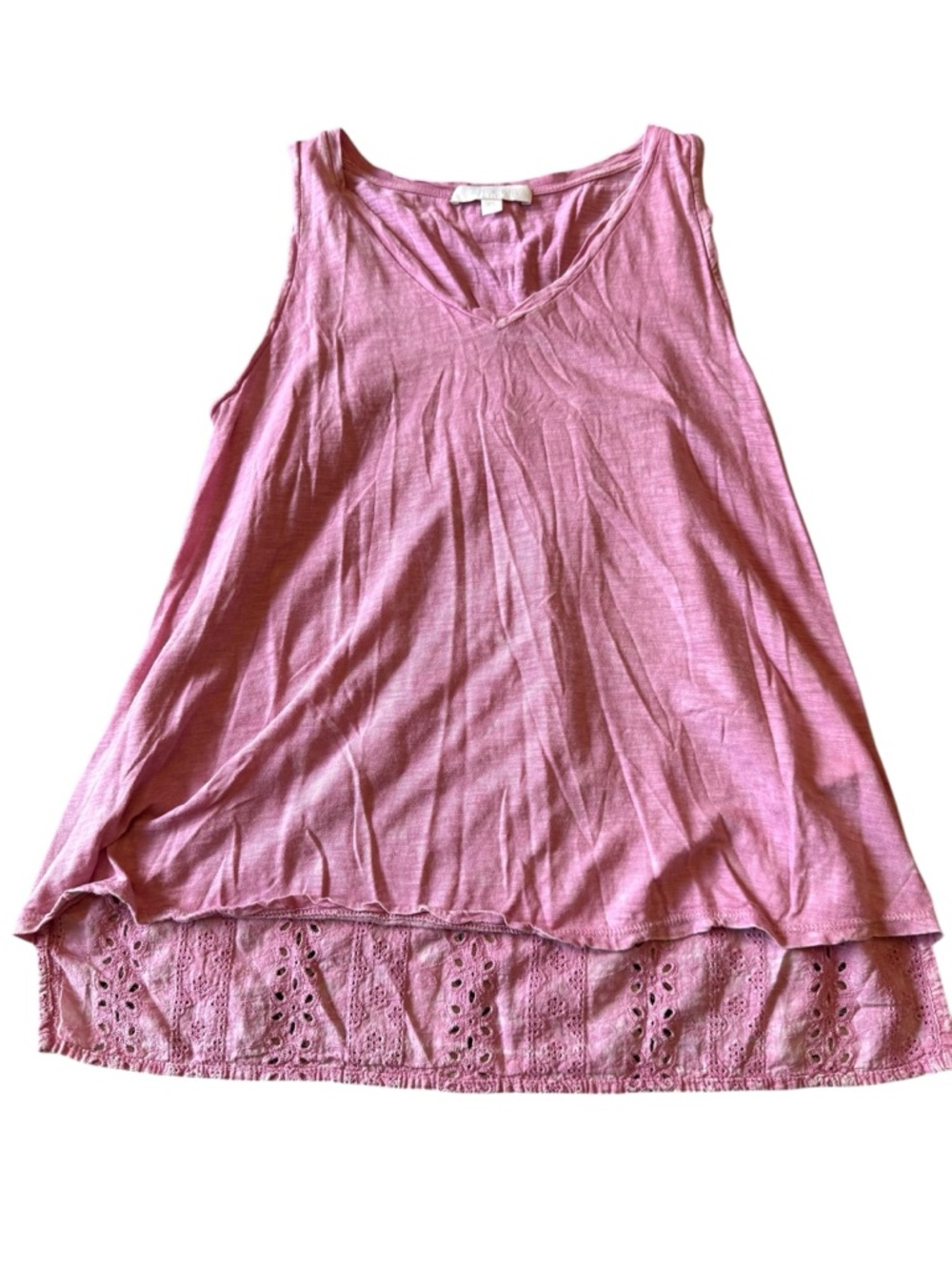 Eri + Ali Anthropologie Pink Lilac Eyelet Embroidered Back Tank Top Cotton Sz XS